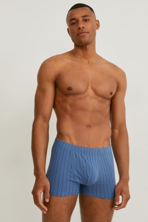 Sous Vêtement C&A Multipack Of 3 Trunks Organic Coton Lycra® Rayé Homme Bleu Bleu Clair | YU0286394