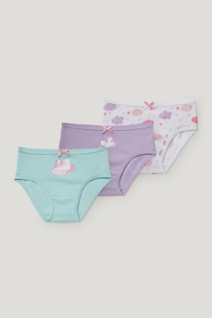 Sous Vêtement C&A Multipack Of 3 Unicorn Briefs Organic Coton Fille Menthe Vert | CK7348016