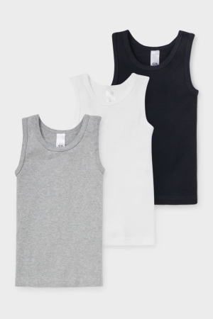 Sous Vêtement C&A Multipack Of 3 Vest Organic Coton Garcon Blanche Grise | GM0246937