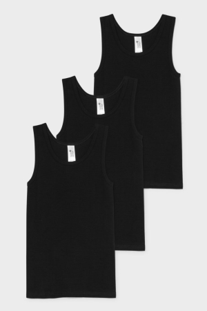 Sous Vêtement C&A Multipack Of 3 Vest Organic Coton Fille Noir | MF6513970
