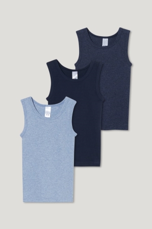 Sous Vêtement C&A Multipack Of 3 Vest Organic Coton Garcon Bleu Foncé | OS9215487
