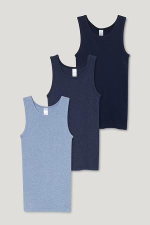 Sous Vêtement C&A Multipack Of 3 Vest Organic Coton Garcon Bleu Foncé | VX4571938