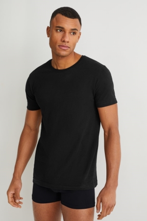 Sous Vêtement C&A Multipack Of 3 Vest Seamless Organic Coton Homme Noir | SF9614053