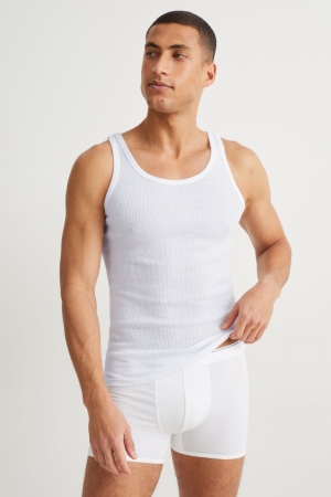 Sous Vêtement C&A Multipack Of 5 Vest Double Rib Organic Coton Homme Blanche | NH2761458