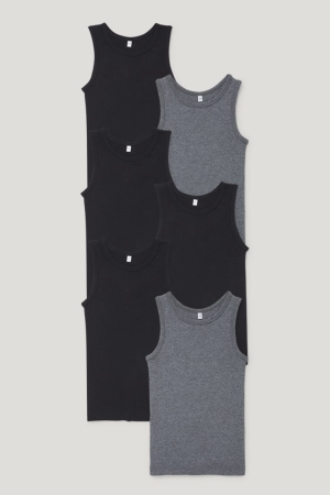 Sous Vêtement C&A Multipack Of 6 Vest Organic Coton Garcon Noir | PY4618579