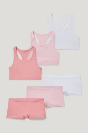 Sous Vêtement C&A Set 3 Crops And 3 Pairs Of Organic Coton Fille Rose | CL1768024