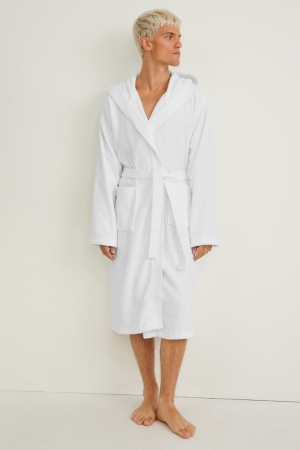 Sous Vêtement C&A Terry Cloth Bathrobe With Hood Organic Coton Homme Blanche | QZ3618750