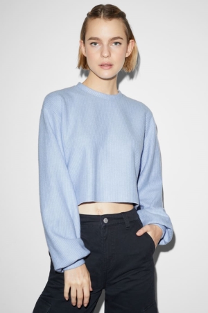 Sweat À Capuche C&A Clockhouse Cropped Femme Bleu Clair | CP1398645