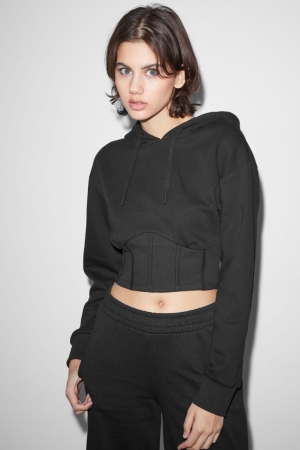 Sweat À Capuche C&A Clockhouse Cropped Femme Noir | ZK0783269