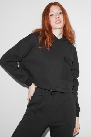 Sweat À Capuche C&A Clockhouse Cropped Recycled Femme Noir | NP3146257
