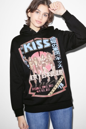 Sweat À Capuche C&A Clockhouse Kiss Femme Noir | YB2965314