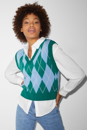 Sweat À Capuche C&A Clockhouse Slipover Check Femme Vert | WP5703148