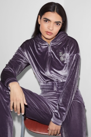 Sweat À Capuche C&A Clockhouse Velvet Cropped Femme Violette | FT6945183