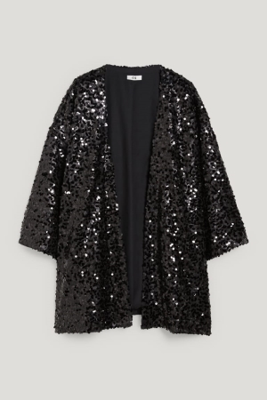 Sweat À Capuche C&A Sequin Kimono Shiny Femme Noir | GK0286471