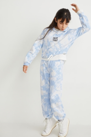Sweat À Capuche C&A Set And Joggers 2 Piece Fille Blanche Bleu Clair | MF0937145