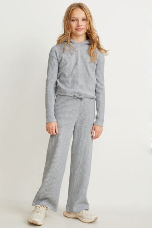 Sweat À Capuche C&A Set Bottoms And 2 Piece Fille Grise Clair | XT7923641