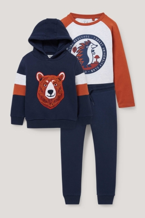 Sweat À Capuche C&A Set, Long Sleeve And Joggers 3 Piece Fille Bleu Foncé | HO3947168