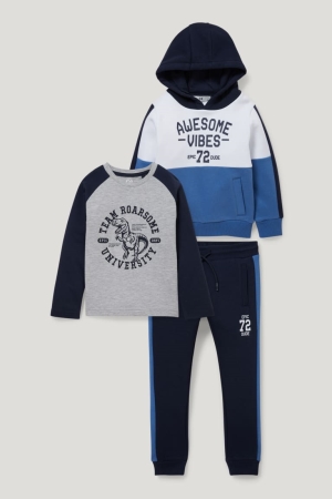Sweat À Capuche C&A Set, Long Sleeve And Joggers 3 Piece Fille Bleu Foncé | US5798341