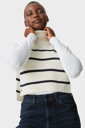 Sweat À Capuche C&A Tricoté Slipover Rayé Femme Blanche | HB1649230