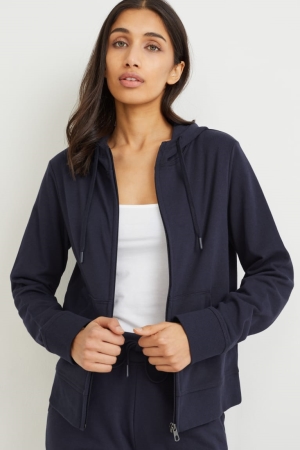 Sweats C&A Basic Zip-through With Hood Organic Coton Femme Bleu Foncé | HT2805761