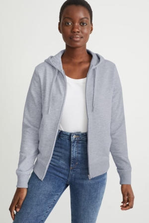 Sweats C&A Basic Zip-through With Hood With Organic Coton Femme Grise Clair | CM3729816