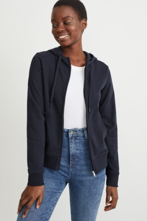 Sweats C&A Basic Zip-through With Hood With Organic Coton Femme Bleu Foncé | DM7385104