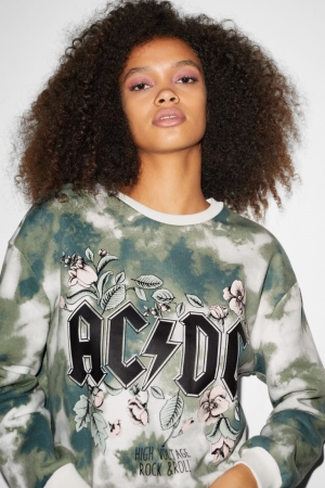 Sweats C&A Clockhouse Ac/Dc Femme Vert Foncé Blanche | BD7283091