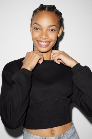 Sweats C&A Clockhouse Cropped Femme Noir | KS5302798