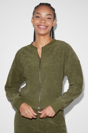 Sweats C&A Clockhouse Terry Cloth Zip-through Femme Kaki | BY1672084