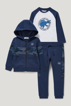 Sweats C&A Set Zip-through With Hood, Long Sleeve And Joggers Fille Bleu Foncé | ZW9867120