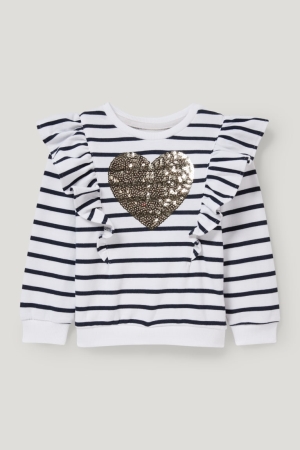 Sweats C&A Shiny Rayé Fille Blanche Bleu | VM2831469