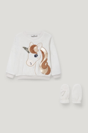 Sweats C&A Unicorn Set And Mittens 2 Piece Fille Blanche | IC9203651