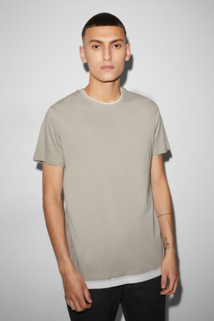 T Shirts C&A 2-in-1 Look Homme Grise Marron | YV6891523