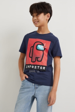 T Shirts C&A Among Us Sleeve With In-conversion Coton Garcon Bleu Foncé | SE3265198