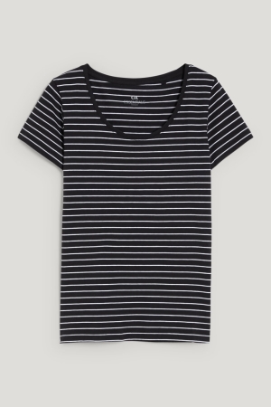 T Shirts C&A BasicOrganic Coton Rayé Femme Noir Blanche | XY7265403