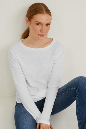 T Shirts C&A Basic Long Sleeve Cradle To Cradle Certified® Gold Femme Blanche | BM0426759