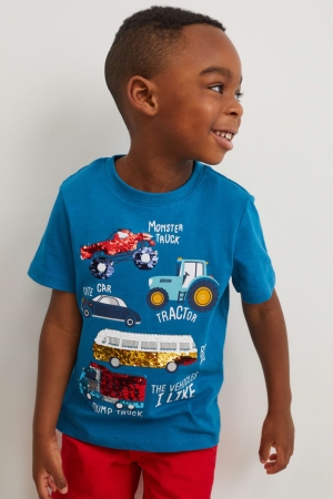 T Shirts C&A Car Sleeve In-conversion Coton Shiny Garcon Bleu | GF5037219