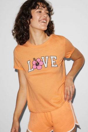 T Shirts C&A ClockhouseFloral Femme Orange | UY2853401