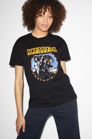 T Shirts C&A ClockhouseScorpions Femme Noir | MQ1637052