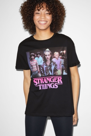 T Shirts C&A ClockhouseStranger Things Femme Noir | IF9413826