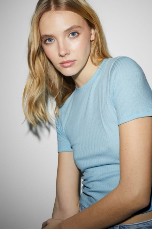 T Shirts C&A Clockhouse Cropped Femme Bleu Clair | IQ4159863