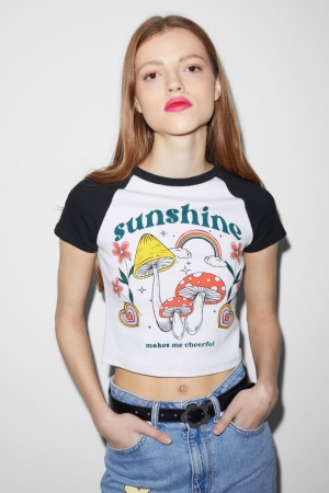 T Shirts C&A Clockhouse Cropped Femme Blanche | YQ2467158