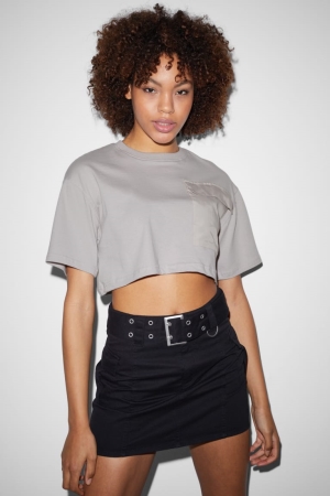 T Shirts C&A Clockhouse Cropped Femme Grise Clair | OX3648975