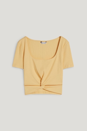 T Shirts C&A Clockhouse Cropped Femme Jaune | GX7045321