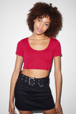 T Shirts C&A Clockhouse Cropped Femme Rose | ED6247583