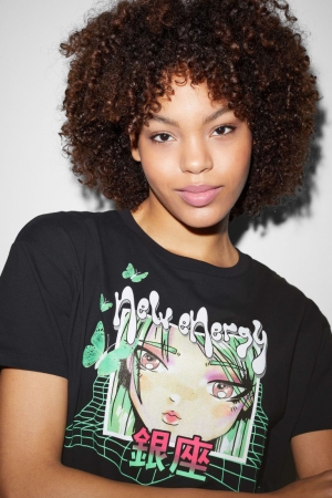 T Shirts C&A Clockhouse Femme Noir | NS8271596