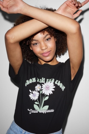 T Shirts C&A Clockhouse Femme Noir | NT7162305