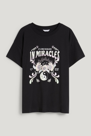 T Shirts C&A Clockhouse Femme Noir | ZB8231546