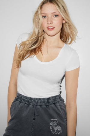 T Shirts C&A Clockhouse Multipack Of 2Organic Coton Femme Blanche Blanche | DI0765983