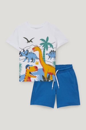 T Shirts C&A Dinosaur Set Sleeve And 2 Piece Garcon Blanche | RI5278314